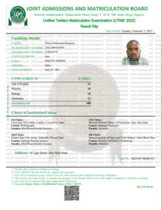 original jamb result sample